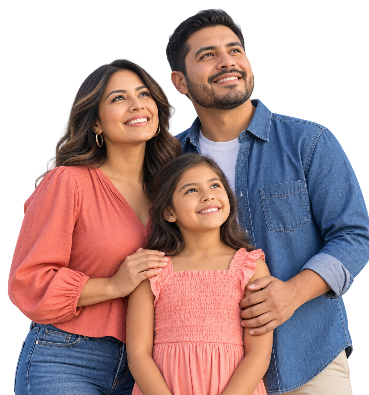 Familia hispana mirando hacia un futuro lleno de posibilidades